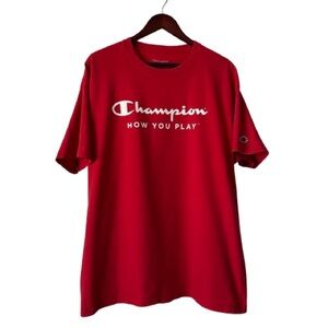 Champion Men's XL Red With White Logo Cotton Crew Neck Short Sleeve T-Shirt Top